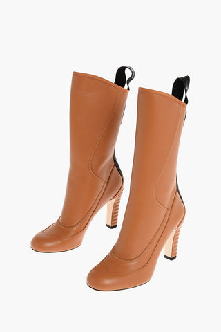 Round Toe Leather Boots with Back Zip