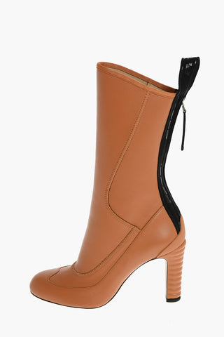 Round Toe Leather Boots with Back Zip