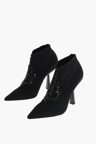 Spool Heel Sock-Booties with Front Crystals