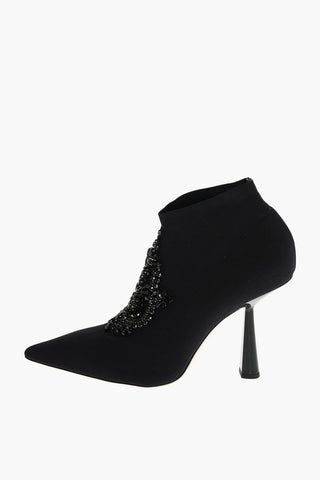 Spool Heel Sock-Booties with Front Crystals