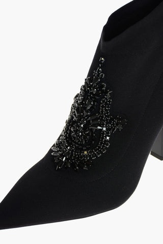 Spool Heel Sock-Booties with Front Crystals