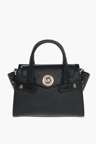 Leather CARMEN Hand Bag with Metal Logo and Chain