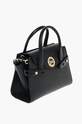 Leather CARMEN Hand Bag with Metal Logo and Chain