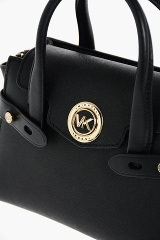 Leather CARMEN Hand Bag with Metal Logo and Chain