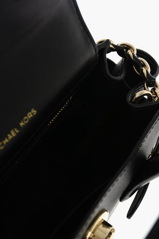 Leather CARMEN Hand Bag with Metal Logo and Chain