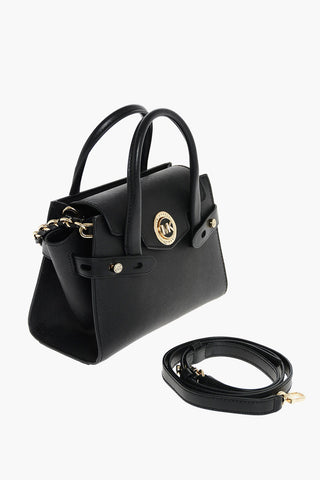 Leather CARMEN Hand Bag with Metal Logo and Chain