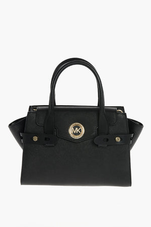 Leather CARMEN Hand Bag with Metal Logo and Chain