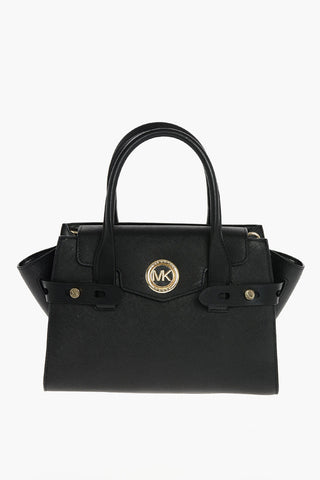 Leather CARMEN Hand Bag with Metal Logo and Chain