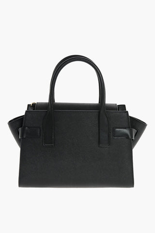 Leather CARMEN Hand Bag with Metal Logo and Chain