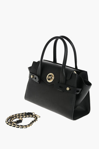 Leather CARMEN Hand Bag with Metal Logo and Chain