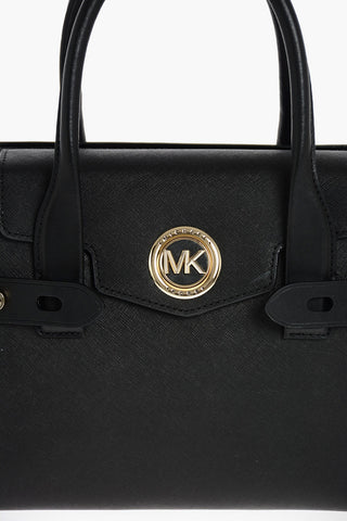 Leather CARMEN Hand Bag with Metal Logo and Chain