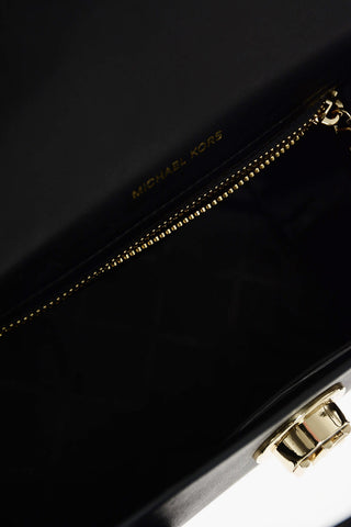 Leather CARMEN Hand Bag with Metal Logo and Chain