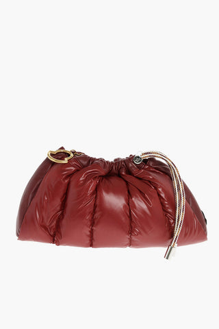 Padded Leather Shoulder Bag with Drawstring Closure