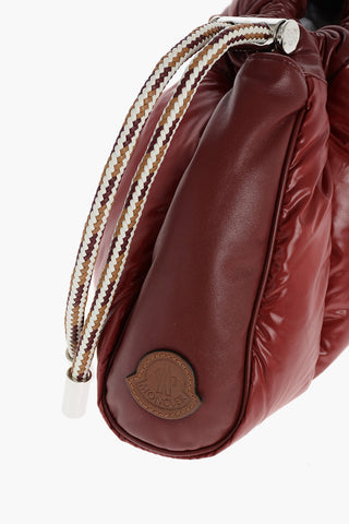 Padded Leather Shoulder Bag with Drawstring Closure