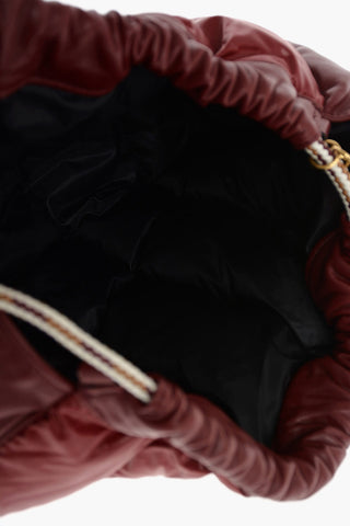 Padded Leather Shoulder Bag with Drawstring Closure