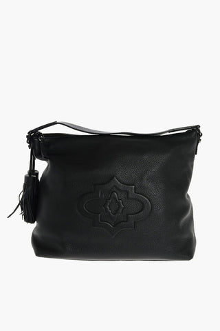 Textured Leather TAYLOR Shoulder Bag with Tassels and Shoulder Strap