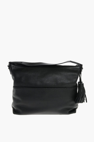 Textured Leather TAYLOR Shoulder Bag with Tassels and Shoulder Strap