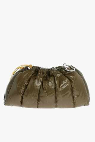 Padded Leather Shoulder Bag with Drawstring Closure
