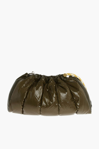 Padded Leather Shoulder Bag with Drawstring Closure