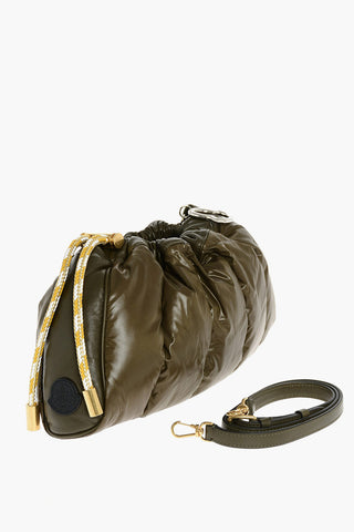 Padded Leather Shoulder Bag with Drawstring Closure