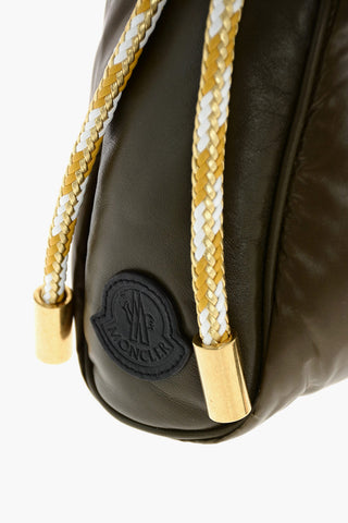 Padded Leather Shoulder Bag with Drawstring Closure