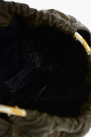 Padded Leather Shoulder Bag with Drawstring Closure
