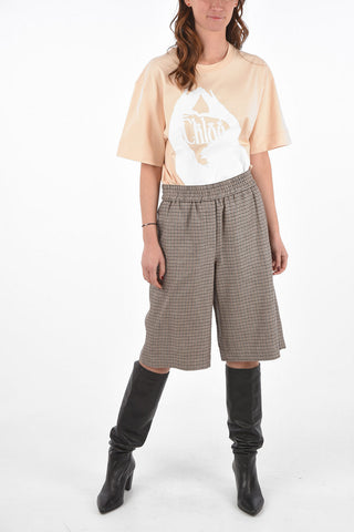 4 Pocket Houndstooth Shorts with Elastic Waistband