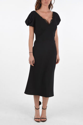 V Neck Under the Knee Sheath Dress with Lace Details