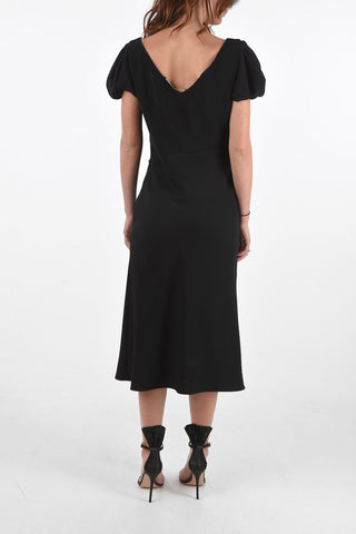 V Neck Under the Knee Sheath Dress with Lace Details