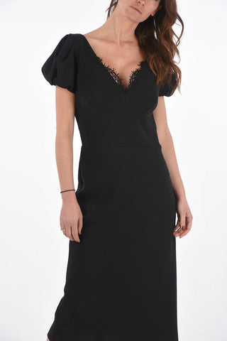 V Neck Under the Knee Sheath Dress with Lace Details