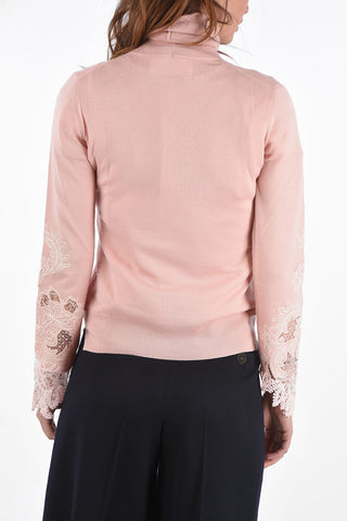 Turtleneck Virgin Wool Sweater with Lace Details