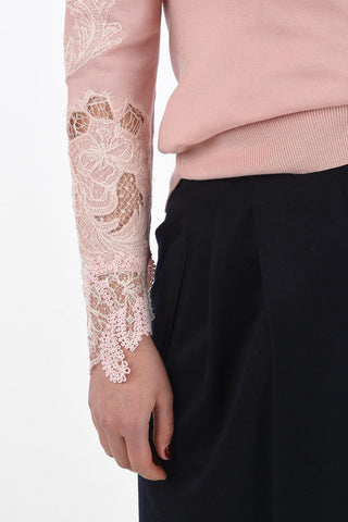 Turtleneck Virgin Wool Sweater with Lace Details