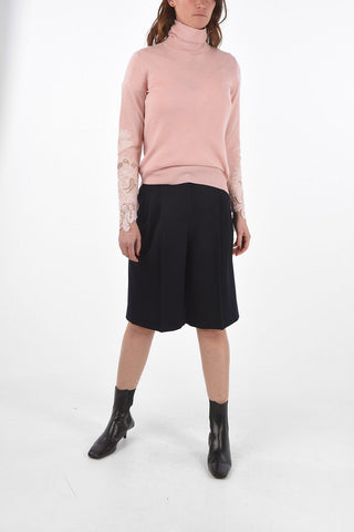 Turtleneck Virgin Wool Sweater with Lace Details
