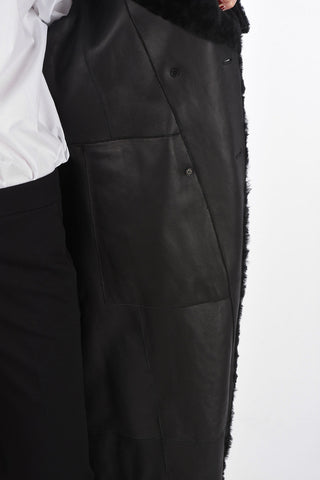 Longline Double Breasted Shearling Coat