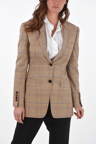 2 Buttons District Check Blazer with Flap Pockets