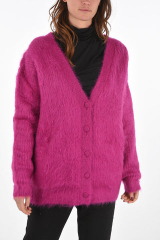 V Neck Mohair Blend Cardigan with Buttons