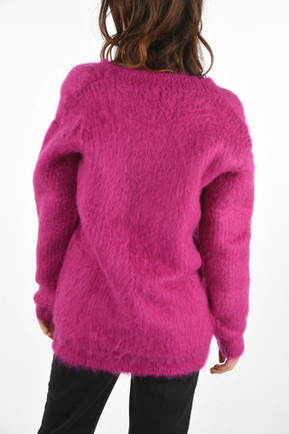 V Neck Mohair Blend Cardigan with Buttons