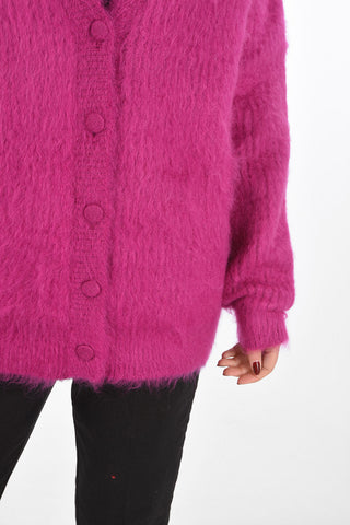 V Neck Mohair Blend Cardigan with Buttons