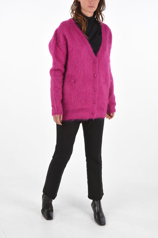 V Neck Mohair Blend Cardigan with Buttons