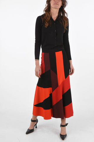 High-waisted Patchwork Skirt with Side Zip