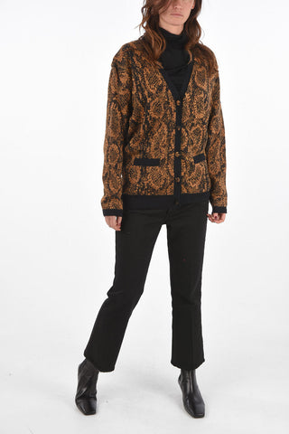 V Neck Animal Patterned Lined Cardigan
