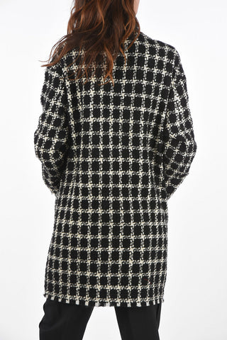 Unlined Overcheck Tweed Coat with Patch Pockets