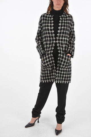 Unlined Overcheck Tweed Coat with Patch Pockets
