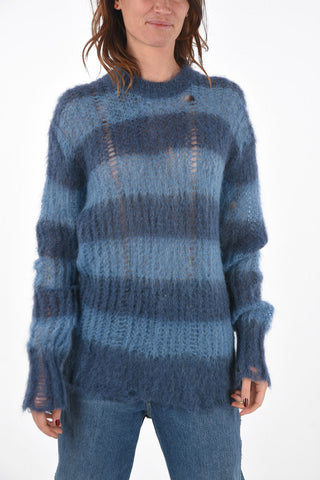 Crew Neck Striped Lived-in Feel Mohair Blend Sweater