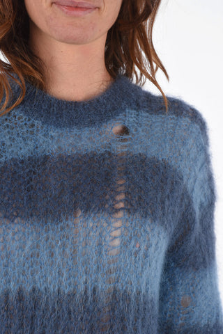 Crew Neck Striped Lived-in Feel Mohair Blend Sweater