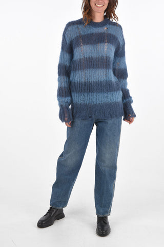 Crew Neck Striped Lived-in Feel Mohair Blend Sweater