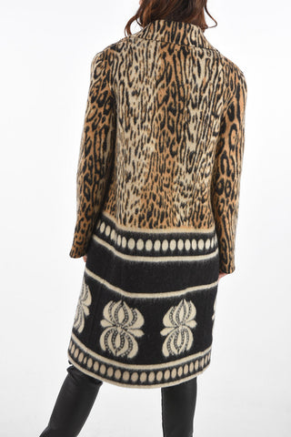 Cappotto Animalier in Misto Lana con Fasce Orizzontali a Contrasto