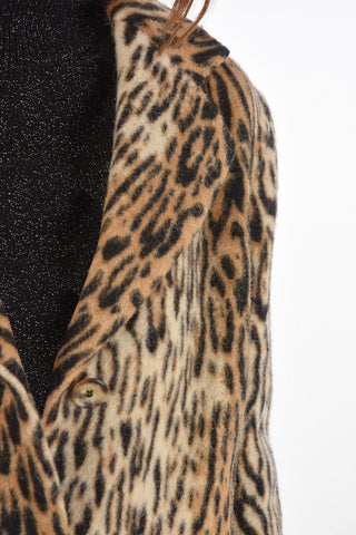 Cappotto Animalier in Misto Lana con Fasce Orizzontali a Contrasto