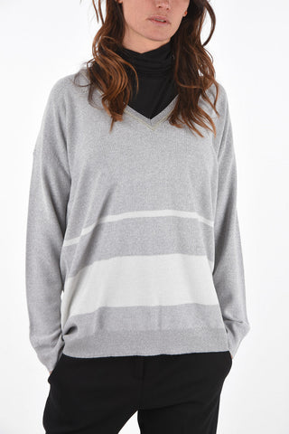 maglia scollo a V in lurex