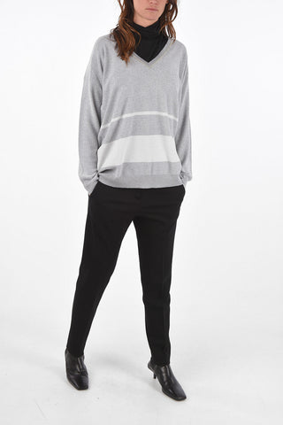 maglia scollo a V in lurex